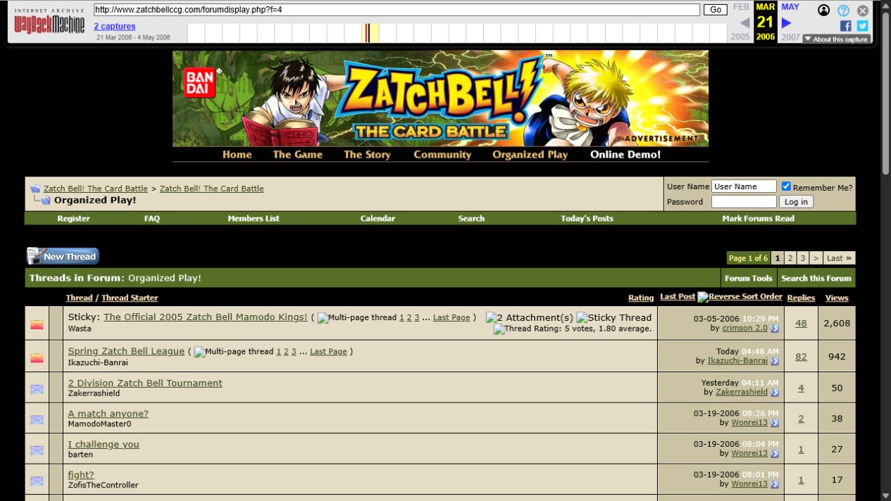 Organized Play forum as captured on March 21, 2006